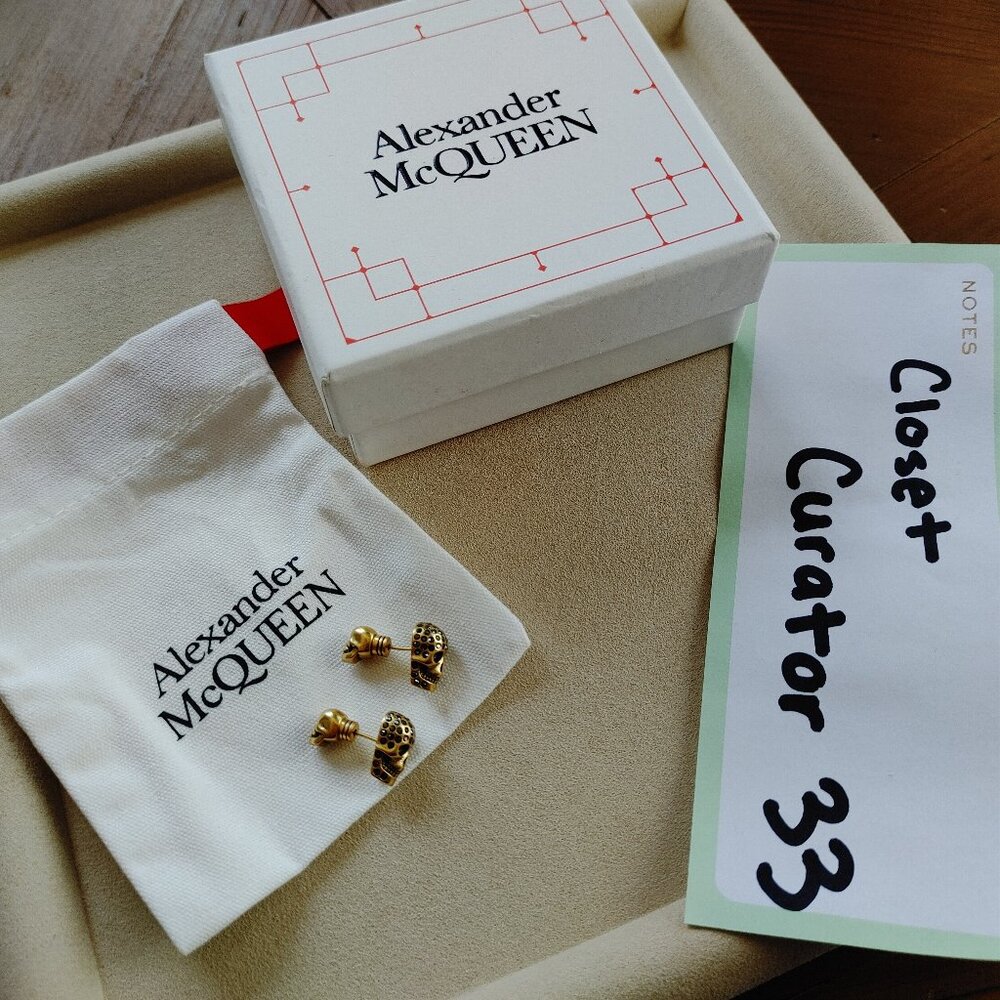 Alexander McQueen Pave Rhinestones Double Skull brass earring 10gr (New) - Picture 3 of 9